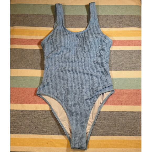 NWOT TEXTURED BABY BLUE ONE-PIECE SWIMSUIT SIZE L - Picture 1 of 6